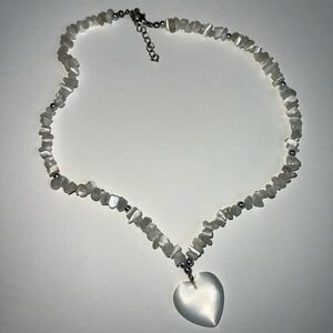 Y2K Cats Eye heart white necklace